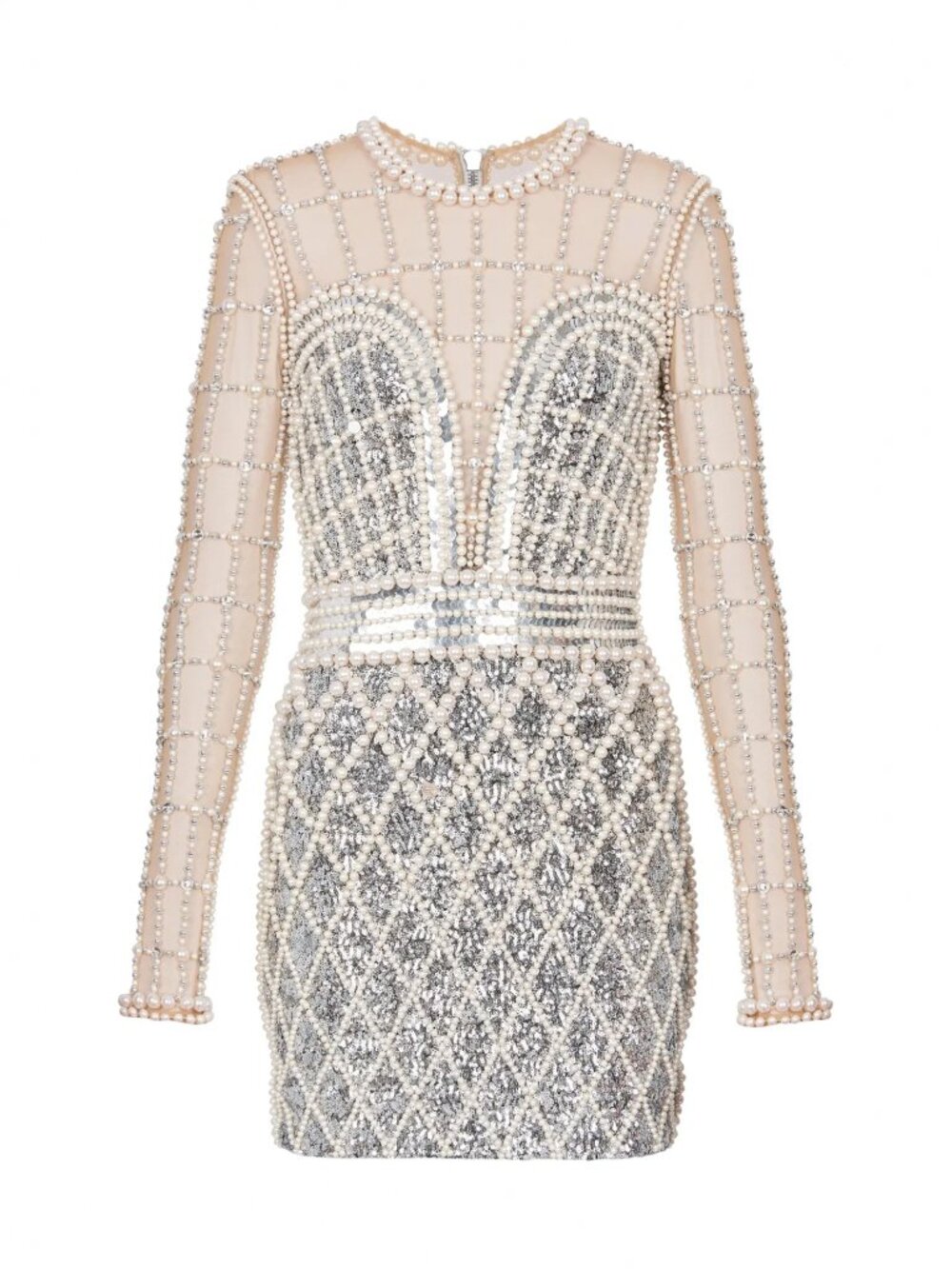 Balmain Pearl and Crystal Embellished Sequin Mini Dress Silver Size FR 38 US 6 - Picture 14 of 14